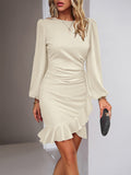 Women's Puff Long Sleeve Dresses Fashion Graceful Solid Color Slim Hip-covering Short Dress Womens Clothing