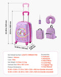 Kids Luggage Set, 5 Piece, 18 Inch Hardside Rolling Wheels Suitcase With Backpack & U-shape Pillow, Unicorn Kids Carry On Luggage Set, Holiday Birthday Gift For Girls Boys, Airline Approved