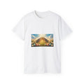 Joy Risen Tee — Easter Christian T-Shirt with Sunrise & Floral Resurrection Design