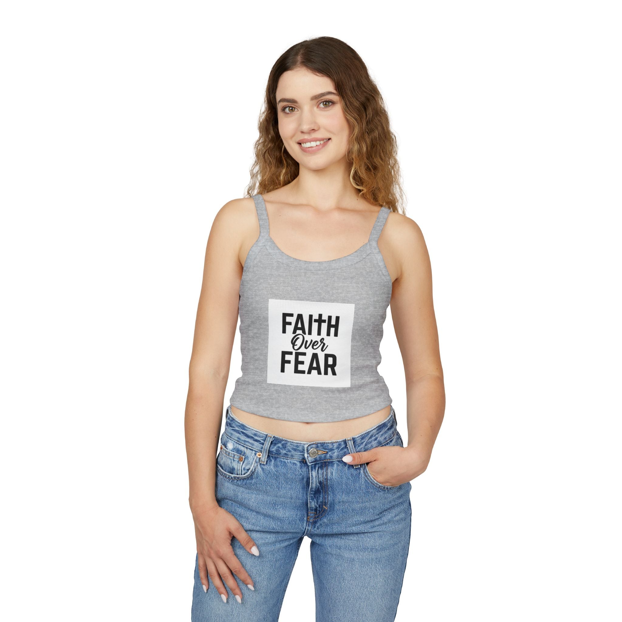 Faith Over Fear Spaghetti Strap Tank Top — Inspirational Religious Crop Top