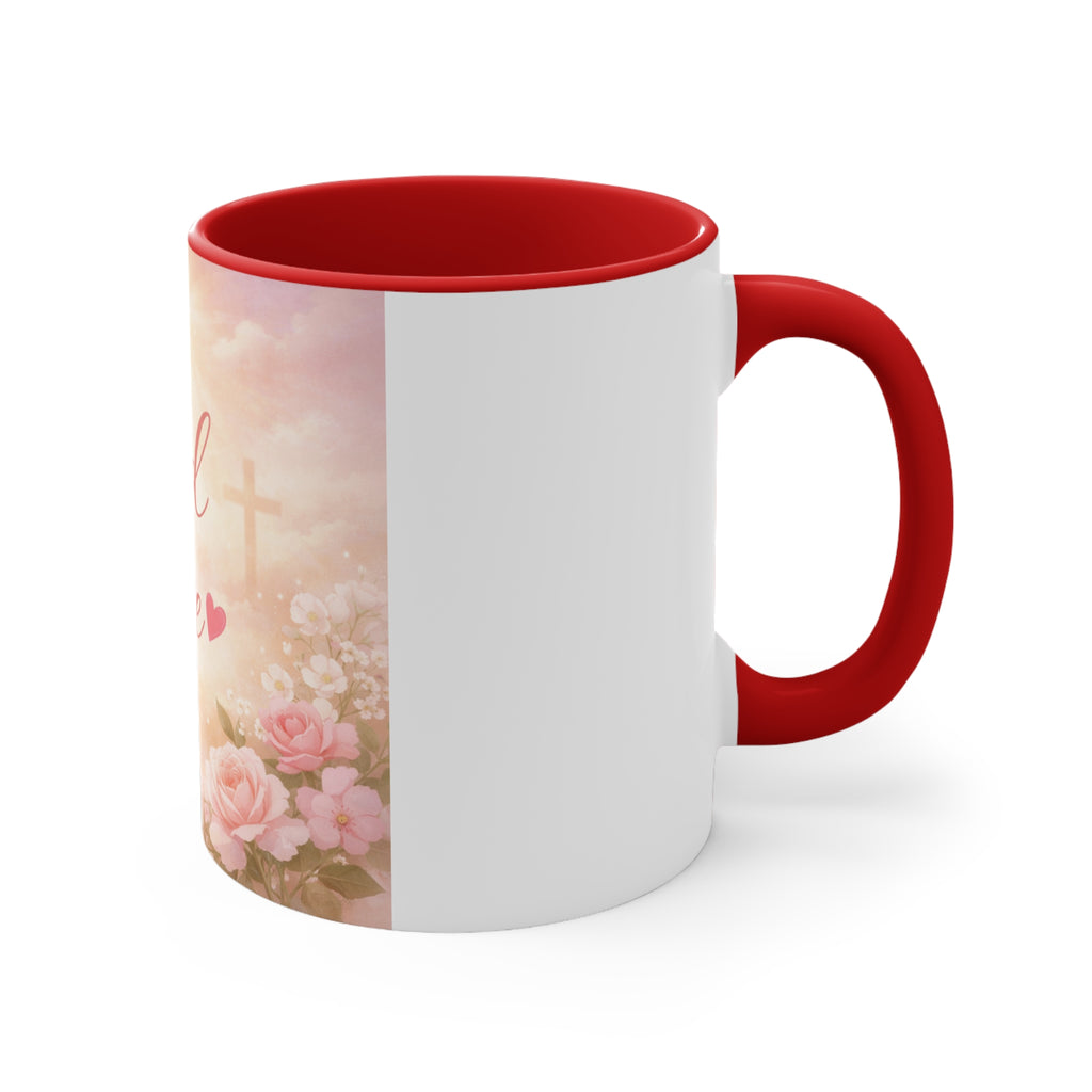God Is Love Floral Accent Mug — Christian Inspirational 11oz Coffee Cup, Religious Gift