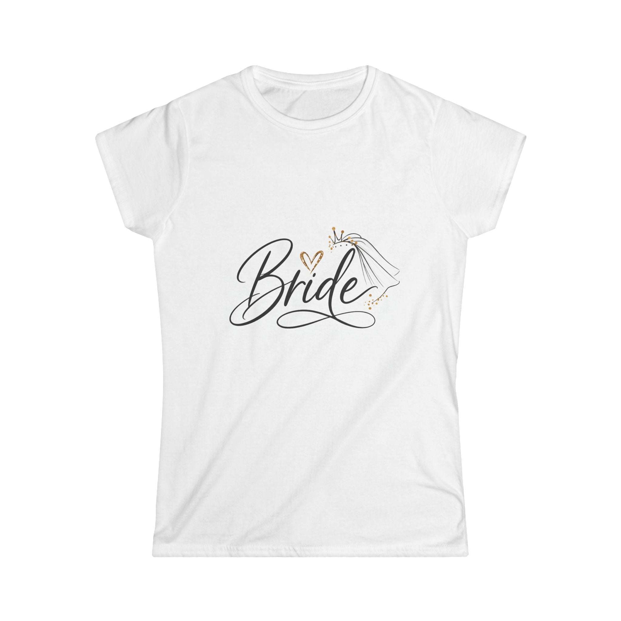 Bride T-Shirt – Elegant Script Bridal Tee with Veil & Hearts