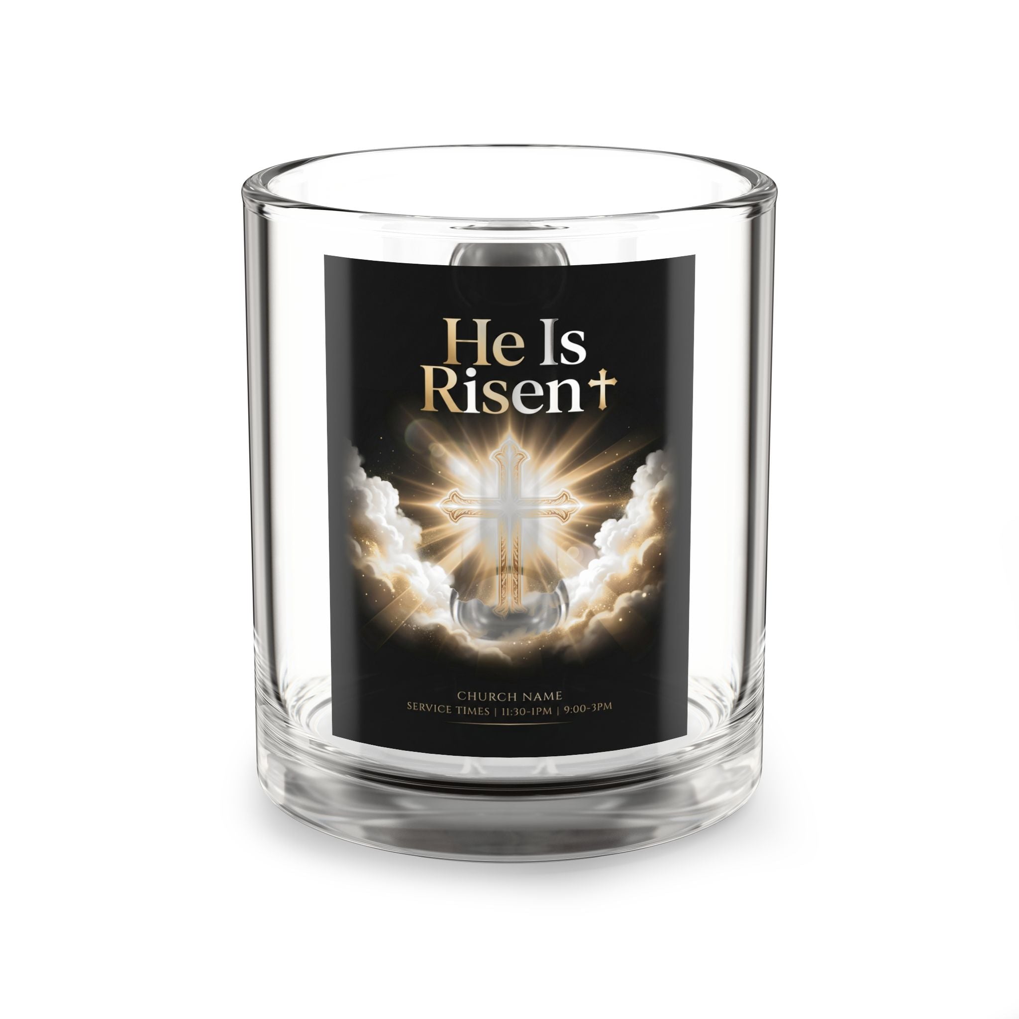 He Is Risen Cross and Clouds Glass Mug | Christian Easter Coffee Cup