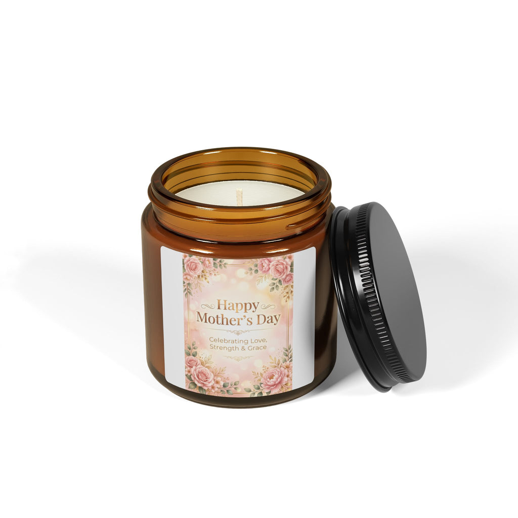 Happy Mother's Day Floral Candle | Scented Soy Candle, Amber Jar