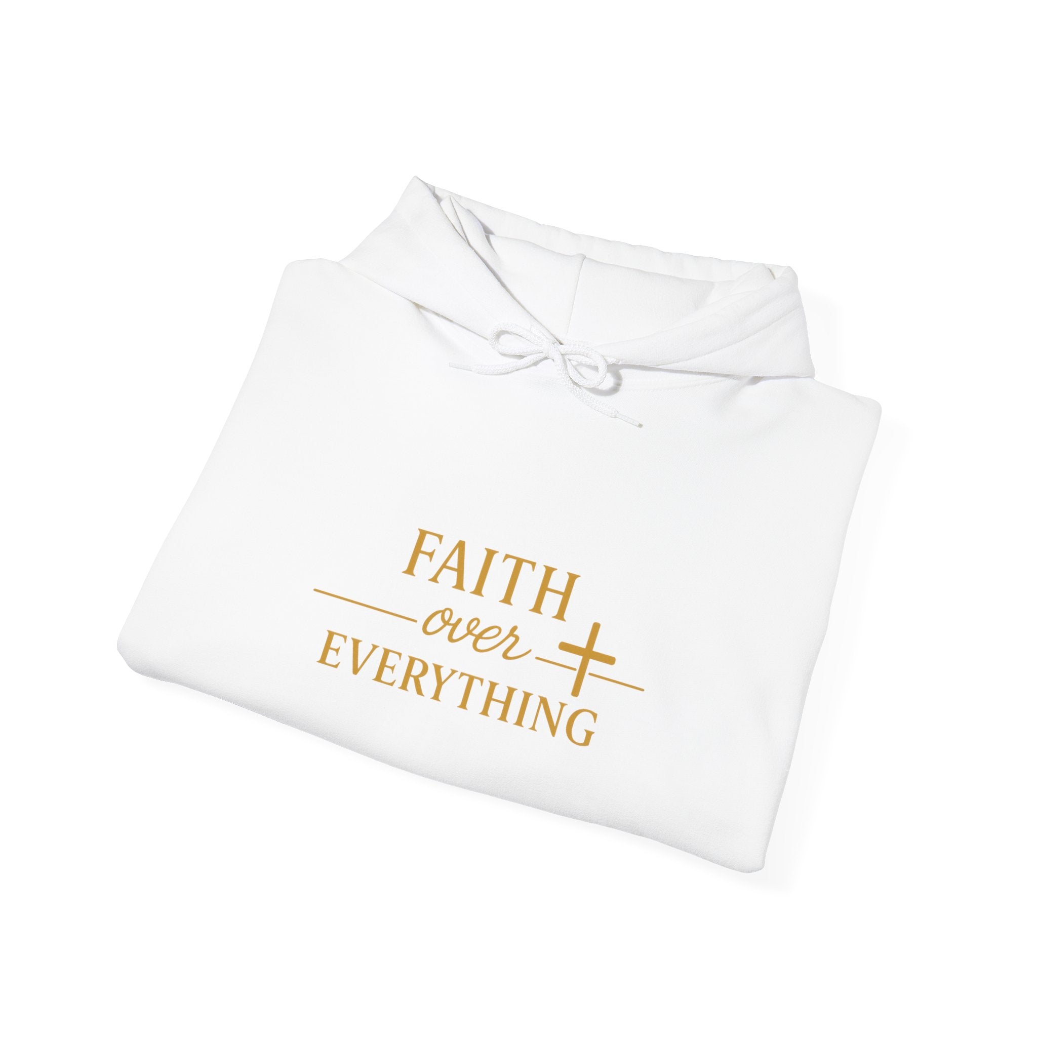 Faith Over Everything Hoodie – Minimal Gold Cross Christian Sweatshirt