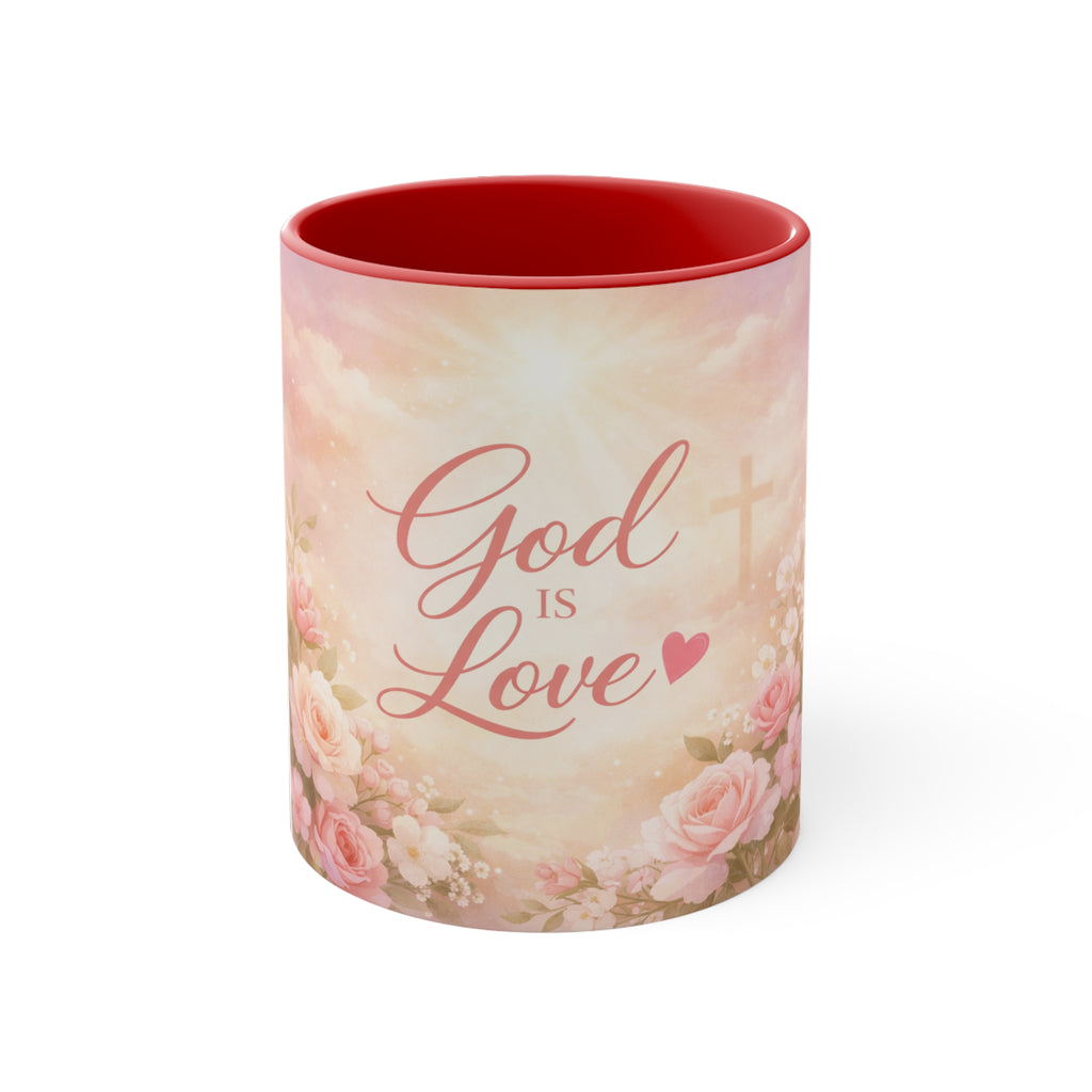 God Is Love Floral Accent Mug — Christian Inspirational 11oz Coffee Cup, Religious Gift