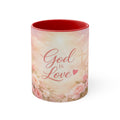 God Is Love Floral Accent Mug — Christian Inspirational 11oz Coffee Cup, Religious Gift