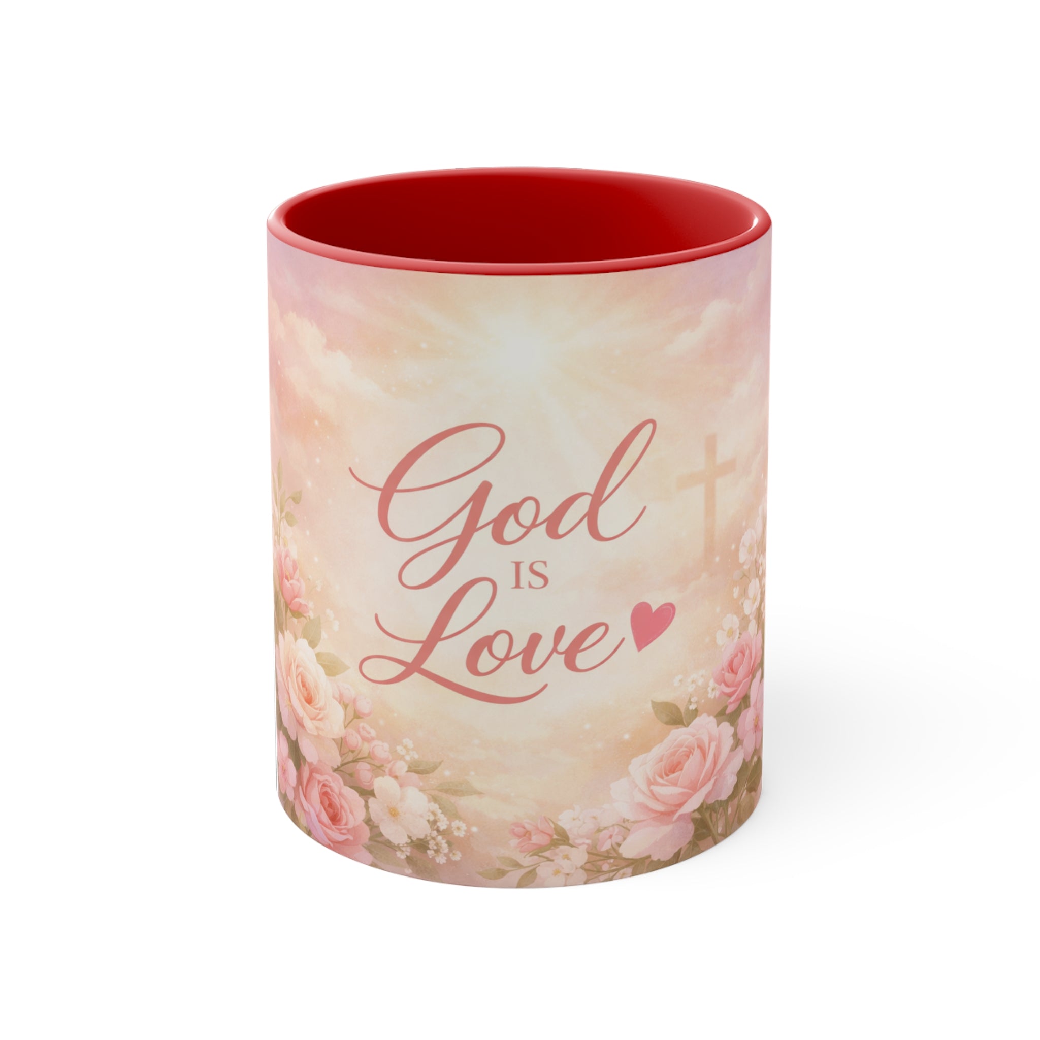 God Is Love Floral Accent Mug — Christian Inspirational 11oz Coffee Cup, Religious Gift