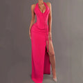European And American Super Spicy Sexy Lines Hollow High Slit Dress