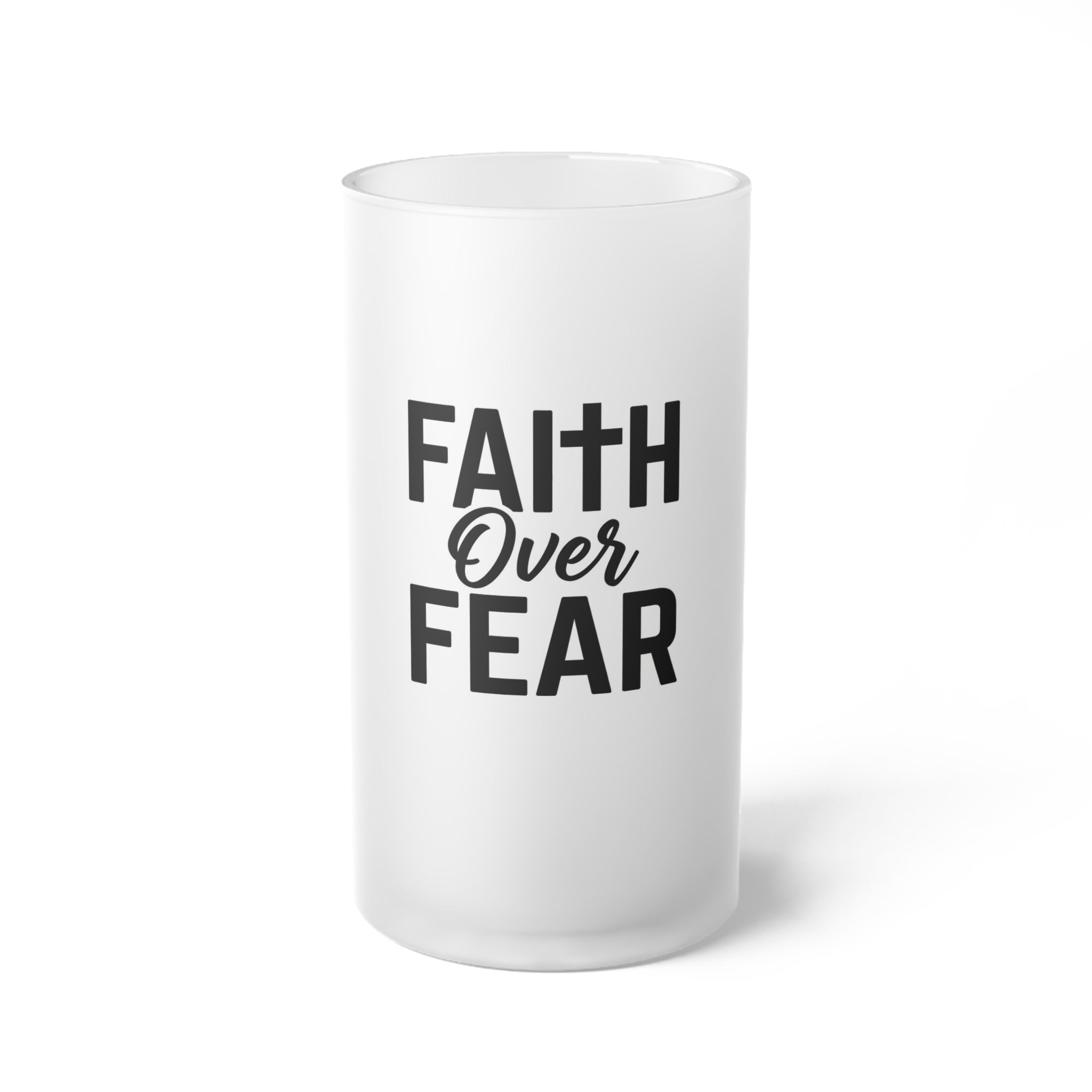 God Covers Me on Every Side Frosted Glass Beer Mug | Christian Faith Typography