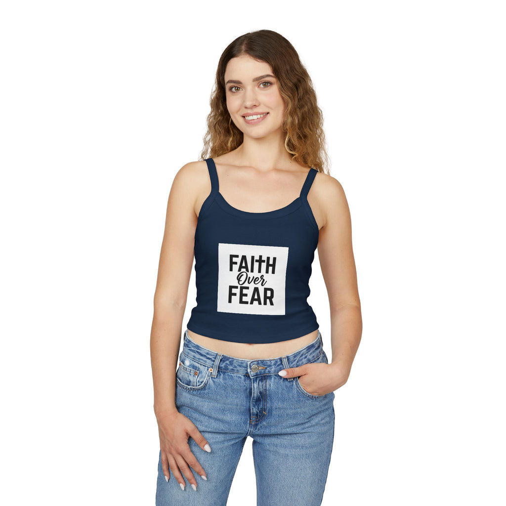Faith Over Fear Spaghetti Strap Tank Top — Inspirational Religious Crop Top