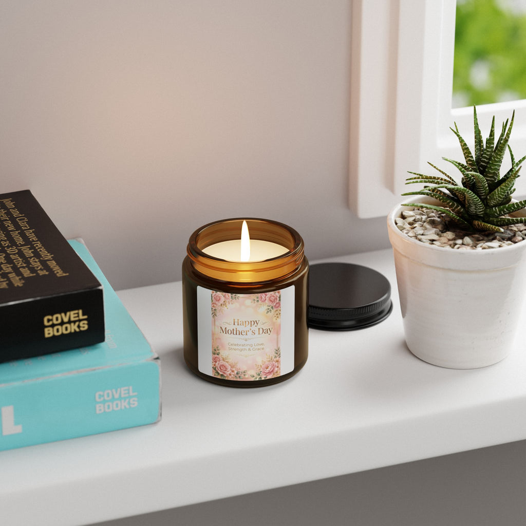 Happy Mother's Day Floral Candle | Scented Soy Candle, Amber Jar