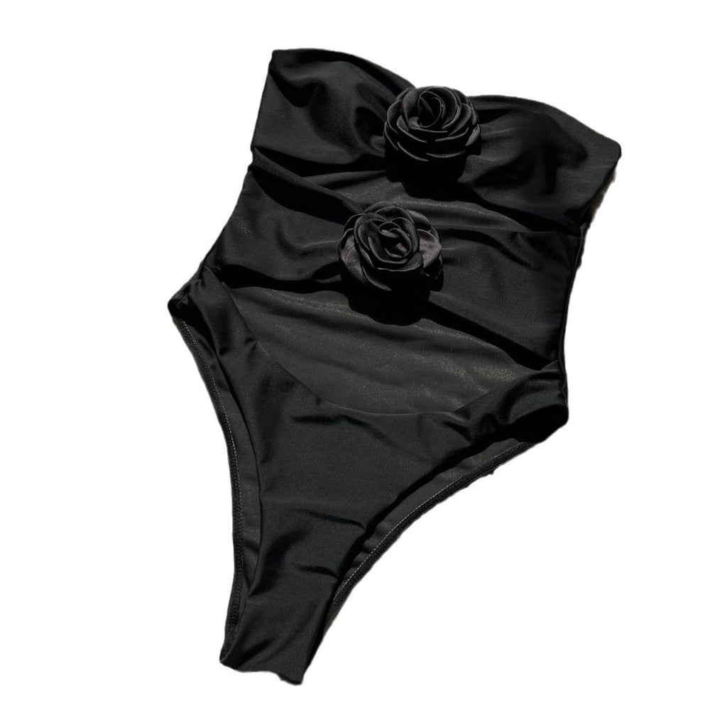 Womens Sexy Hollow-Out Rose Floral One-Piece Swimsuit Bikini