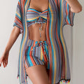 Womens Three-piece Striped Bikini Swimsuit Set