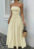Elegant Polka-dot Off-shoulder Dresses Solid Color Strapless Lady High-waist Robe Commuting Party Business Beach Holiday Outfit