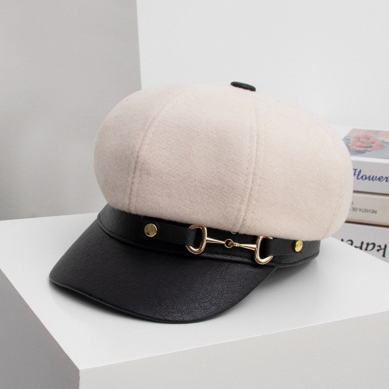 Women's All-match Leather Buckle Octagonal Hat