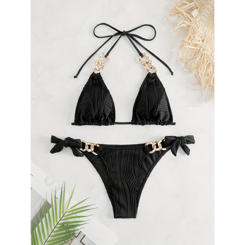 Womens Sexy Two-Piece Chain-Embellished Swimsuit Bikini Set