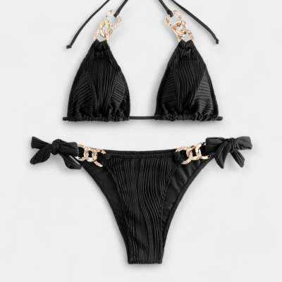 Womens Sexy Two-Piece Chain-Embellished Swimsuit Bikini Set