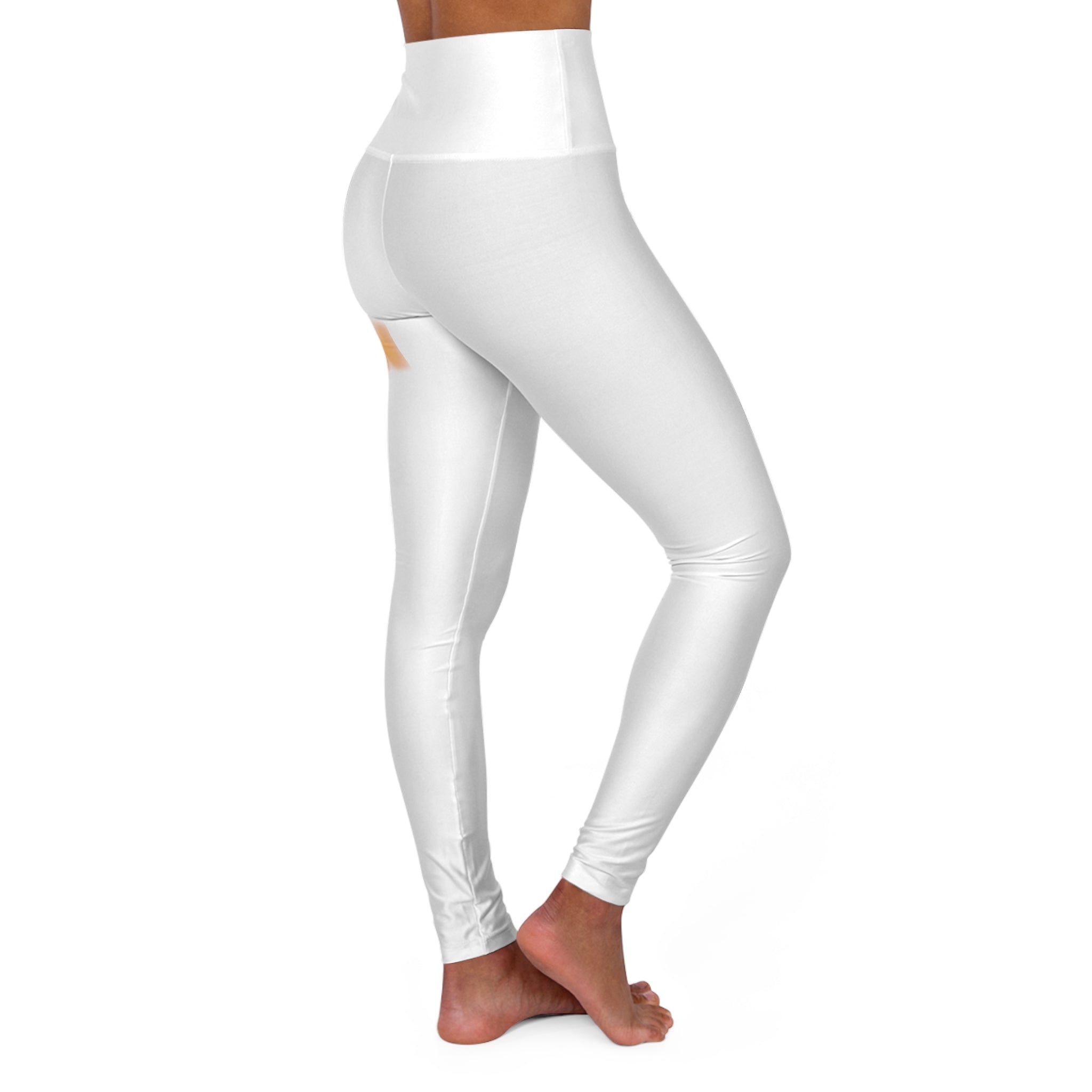 High-Waisted Yoga Leggings — Minimal White AOP with Subtle Amber Accent
