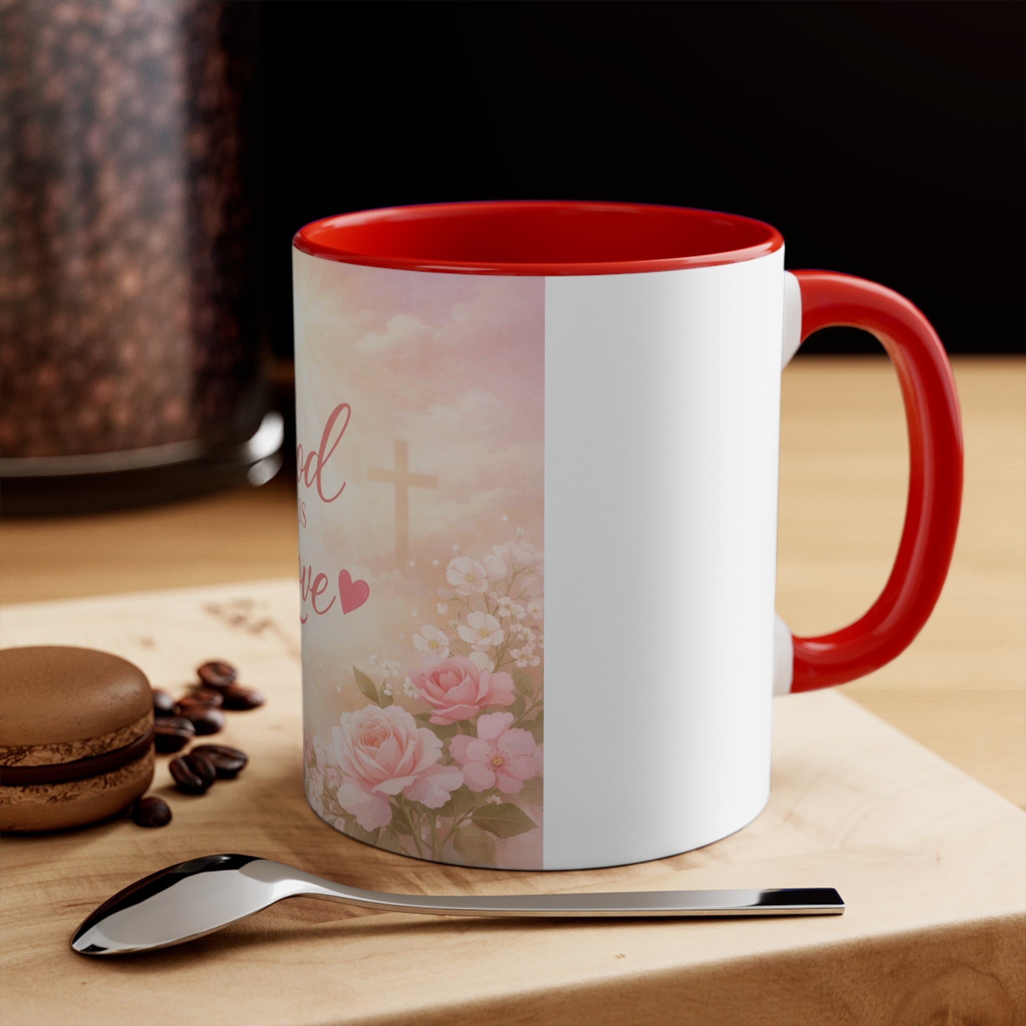 God Is Love Floral Accent Mug — Christian Inspirational 11oz Coffee Cup, Religious Gift