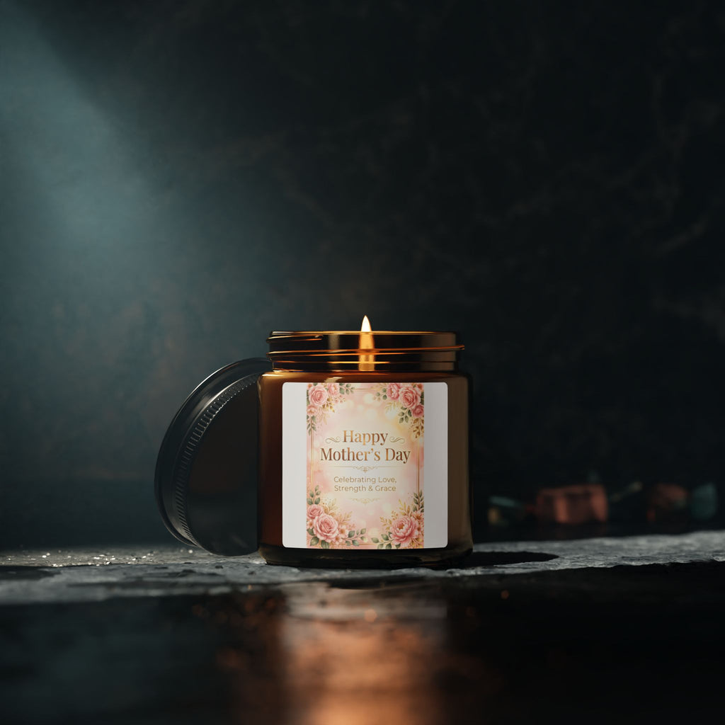Happy Mother's Day Floral Candle | Scented Soy Candle, Amber Jar