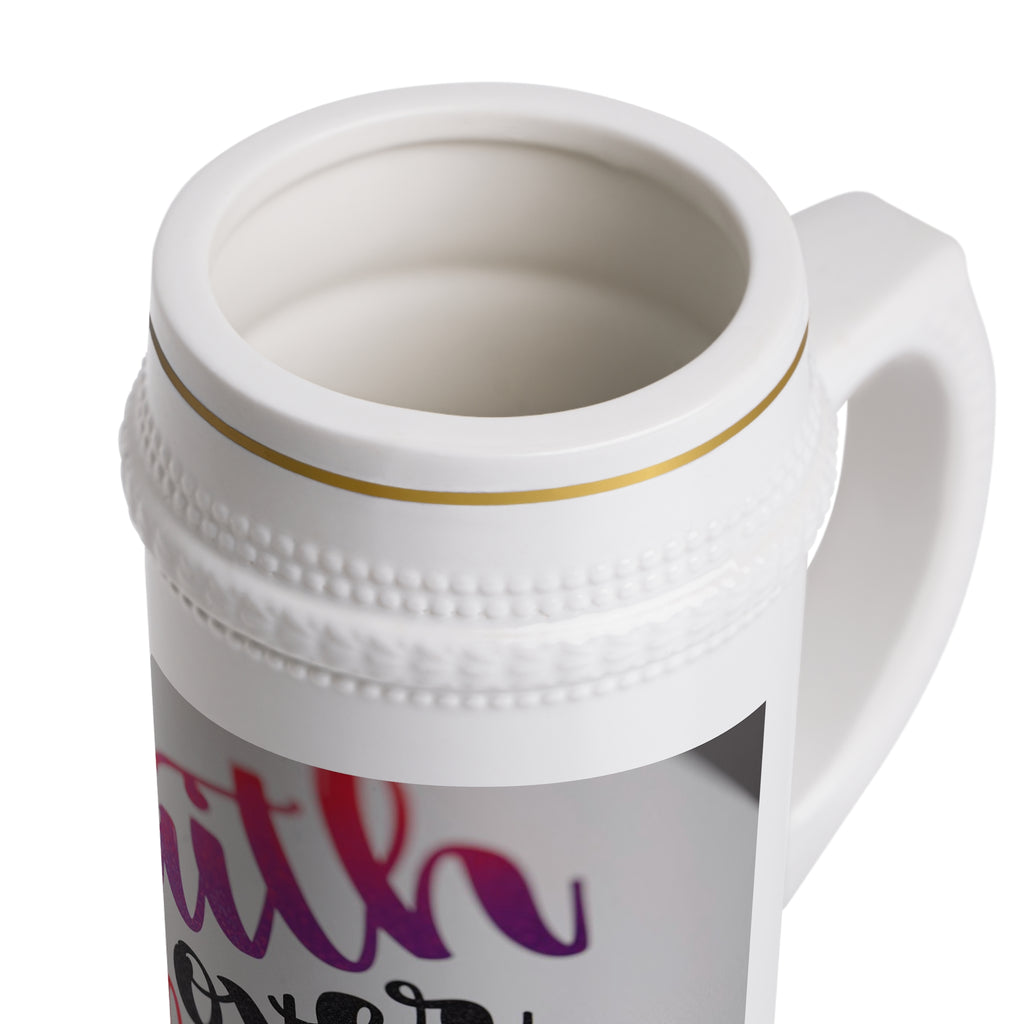 Faith Over Fear Beer Stein Mug — Inspirational Christian Beer Stein