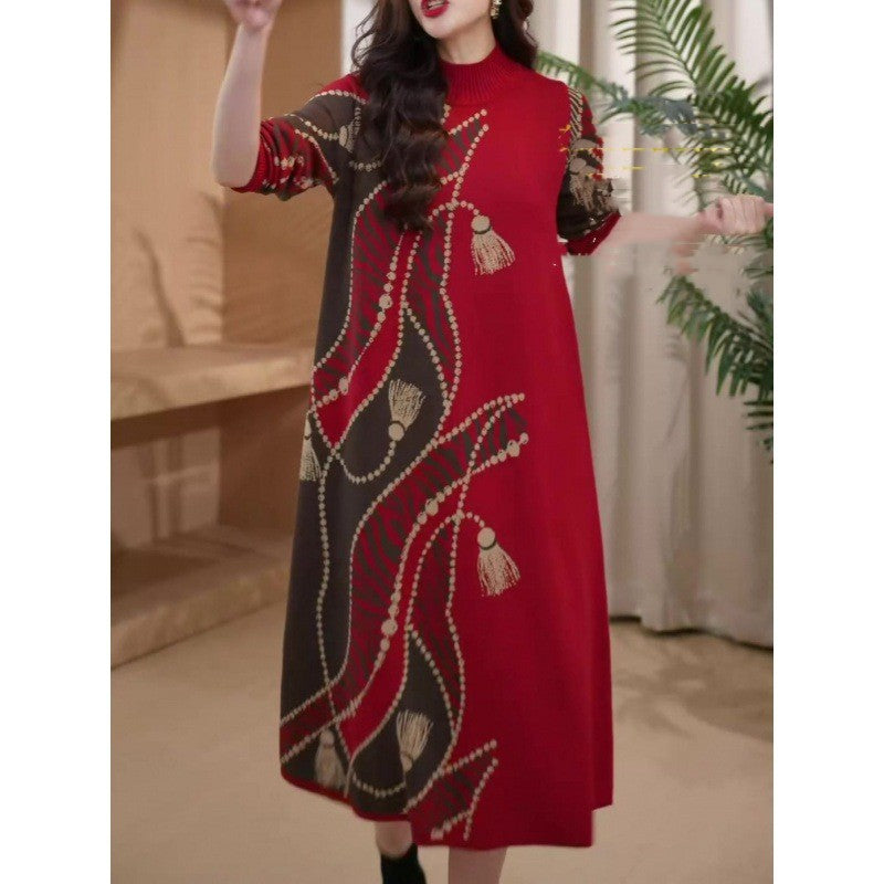 High-end Literary Elegance Over-the-knee Knitted Dress Women