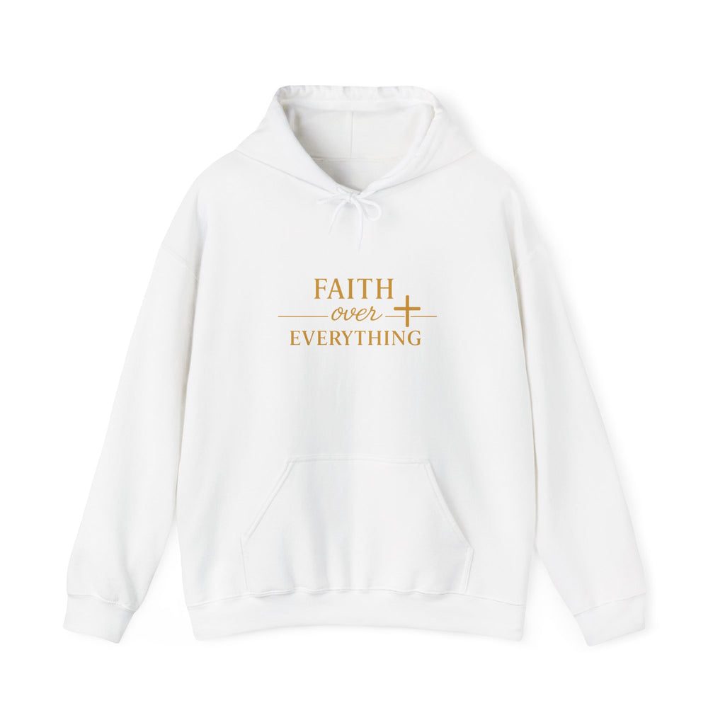 Faith Over Everything Hoodie – Minimal Gold Cross Christian Sweatshirt