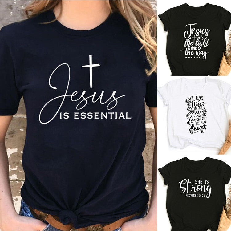 Fashion Personality Cross Letter Loose Ladies Top
