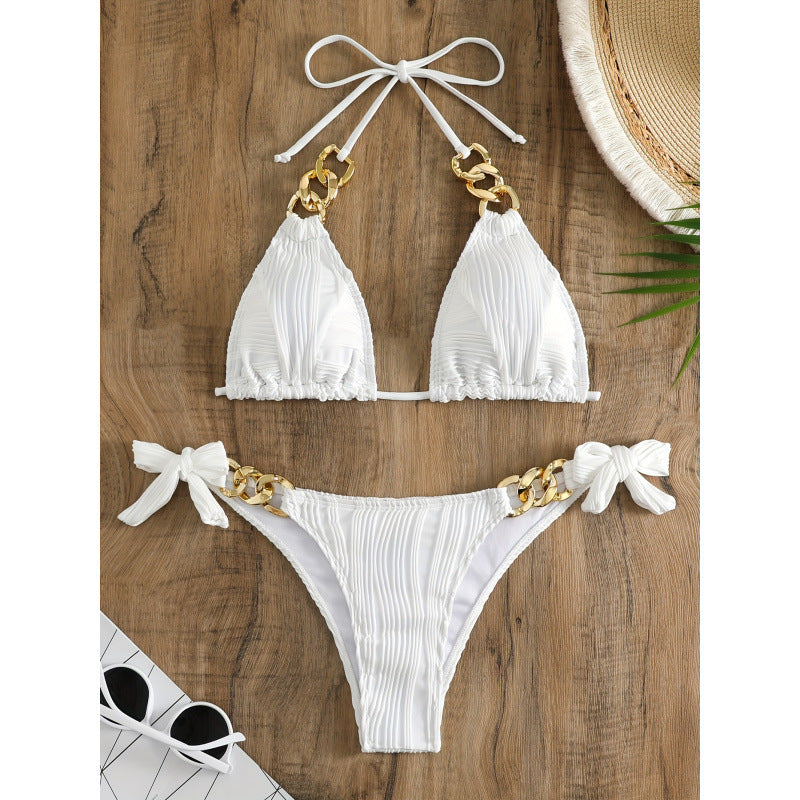 Womens Sexy Two-Piece Chain-Embellished Swimsuit Bikini Set