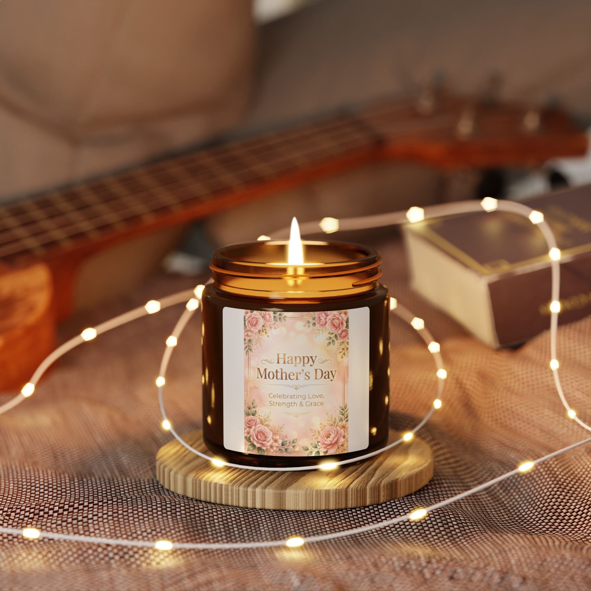 Happy Mother's Day Floral Candle | Scented Soy Candle, Amber Jar