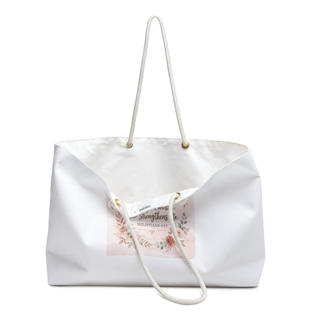 Blush Floral Bouquet Weekender Bag | Large Canvas Travel Tote