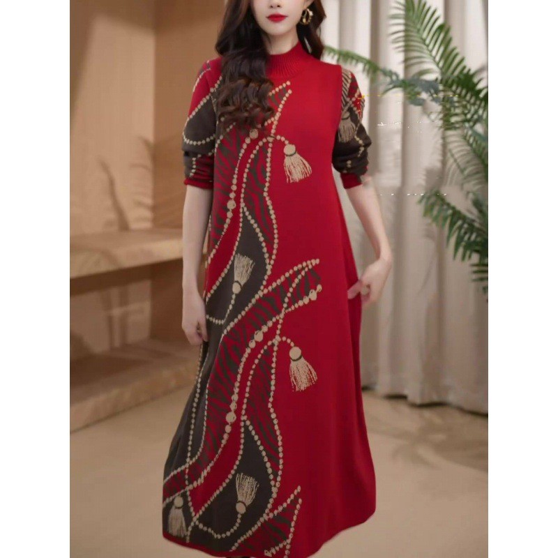 High-end Literary Elegance Over-the-knee Knitted Dress Women