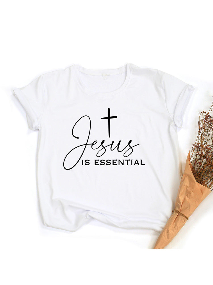 Fashion Personality Cross Letter Loose Ladies Top