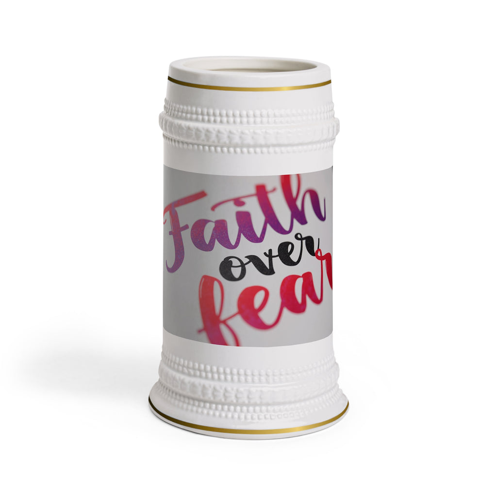 Faith Over Fear Beer Stein Mug — Inspirational Christian Beer Stein