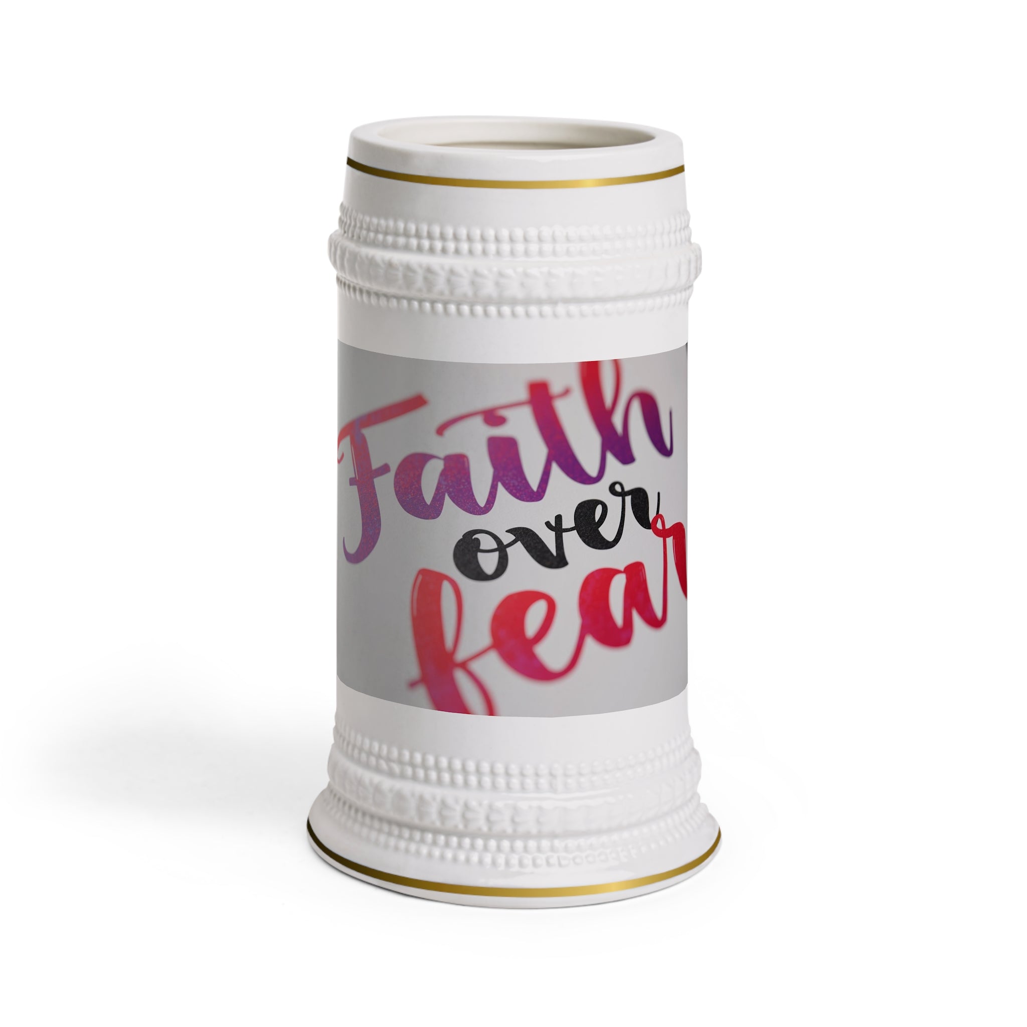 Faith Over Fear Beer Stein Mug — Inspirational Christian Beer Stein