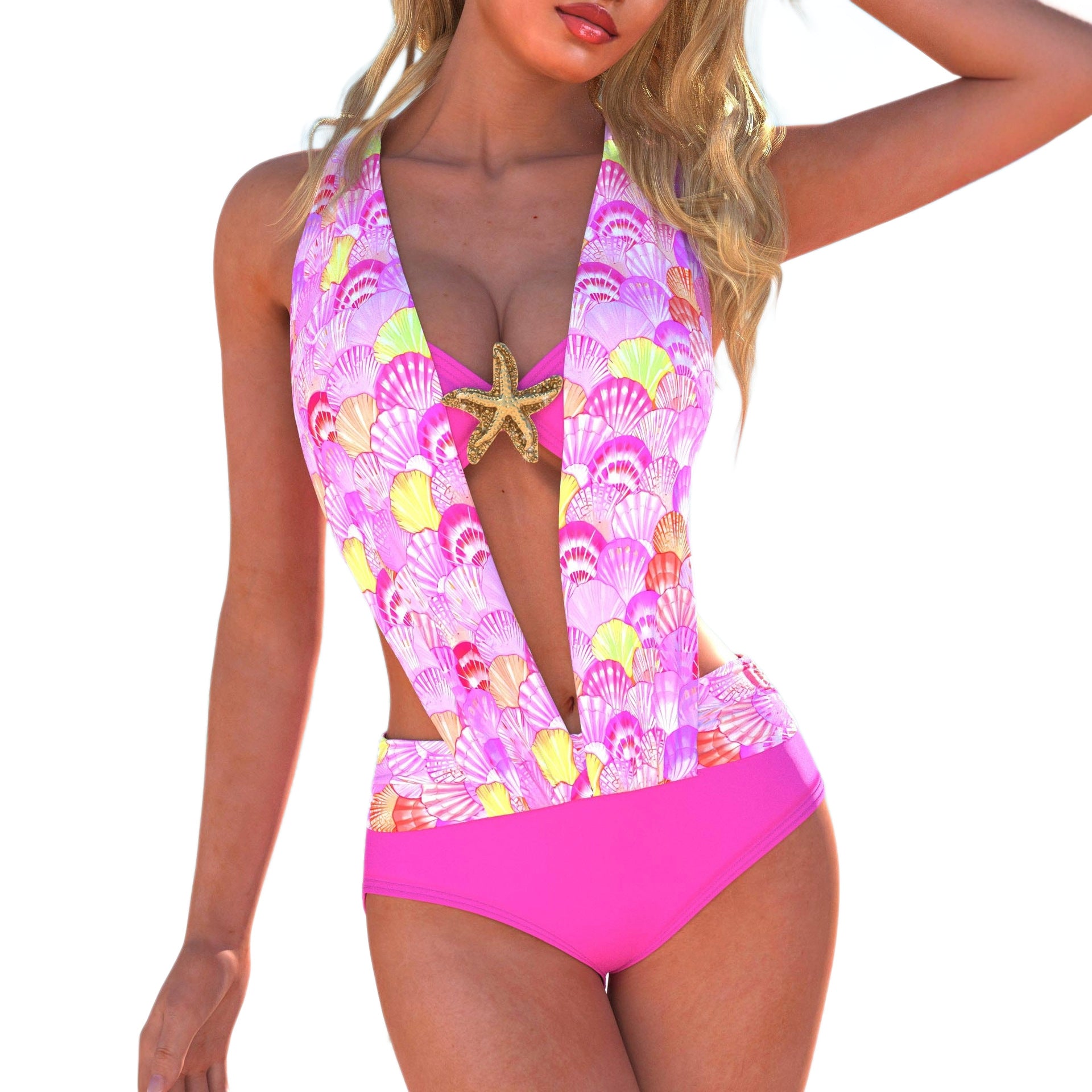 New Womens One-Piece Beach Swimsuit Solid Color