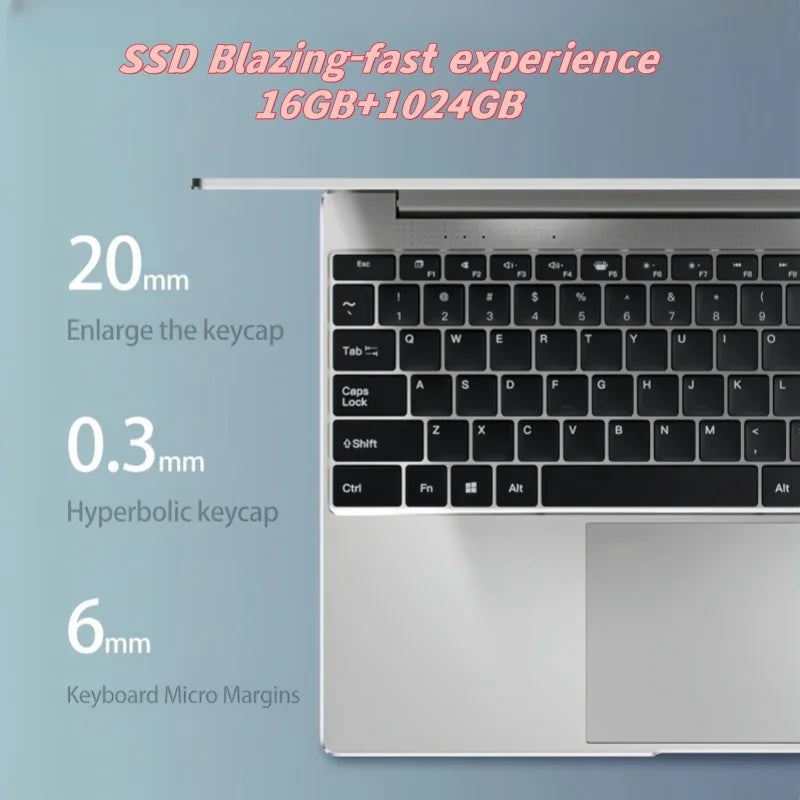 New Ultra Slim Laptop 14.1" 16GB RAM 2TB SSD Intel 4405U Gaming PC 1920*1080 Display Office Study Computer PC Windows 11 Pro