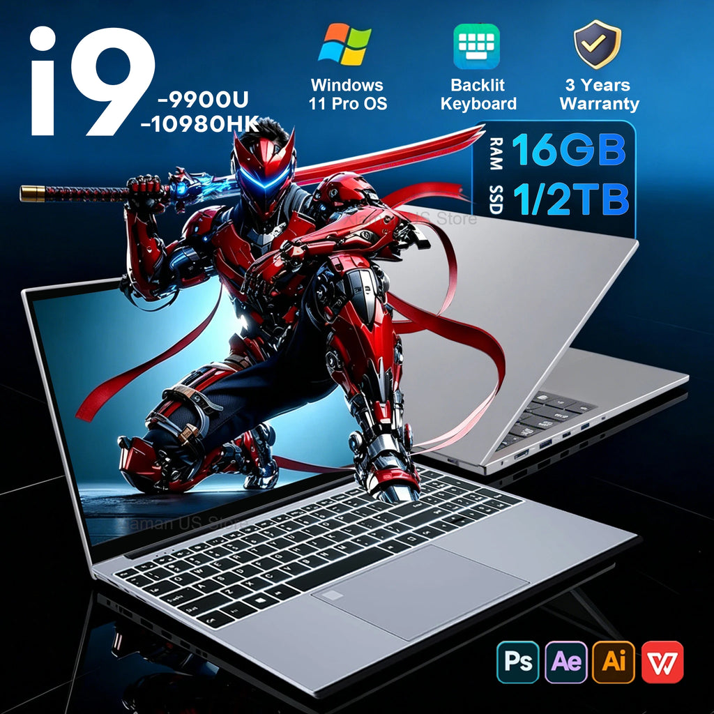 Portable 15.6 Inch Laptop Windows 11 Intel core i9-10980HK/9900U 16GB RAM 1TB SSD Office Laptops Fingerprint Unlock Notebook PC