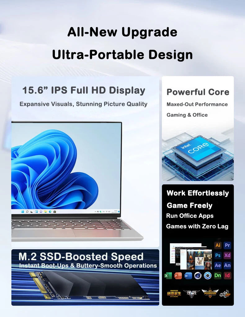 New 15.6" Laptop Intel Core i7-8650U 32GB 2TB Gaming PC Ultra Slim Office Study Computer PC Windows 11 Pro  1920*1080 HD