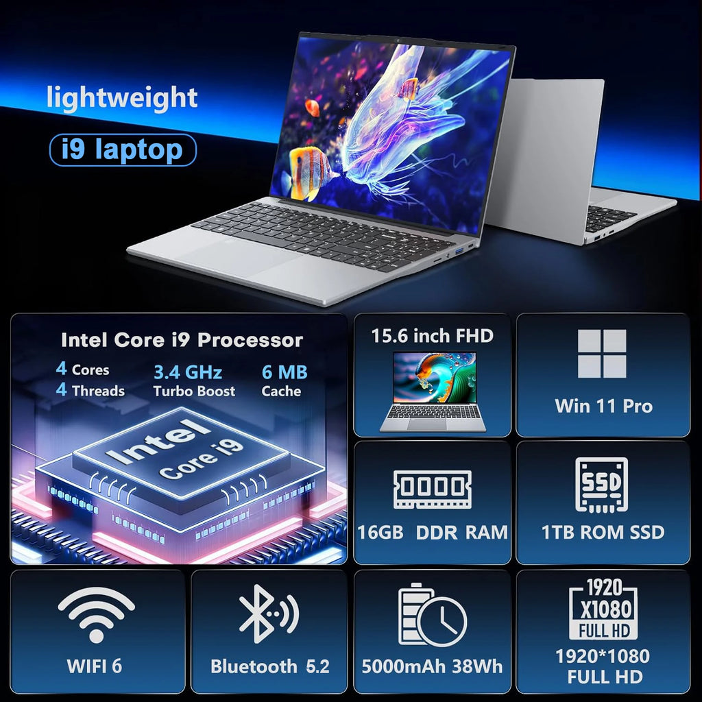 Portable 15.6 Inch Laptop Windows 11 Intel core i9-10980HK/9900U 16GB RAM 1TB SSD Office Laptops Fingerprint Unlock Notebook PC