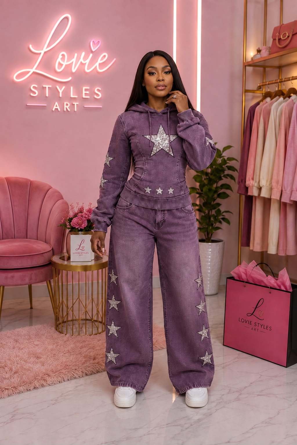 Trendy Cool Distressed Denim Hoodie And Wide-Leg Pants Two-Piece Set