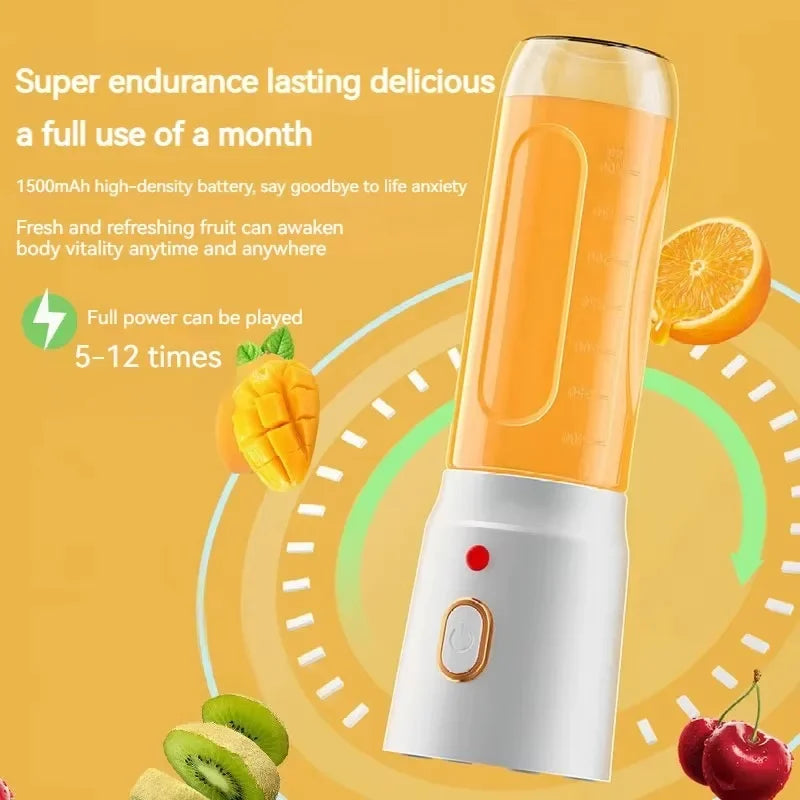 Portable Cordless Blender Juicer 450ml Electric Fruit Juicer USB Rechargeable Lemon Orange Juice Cup Smoothie Blender