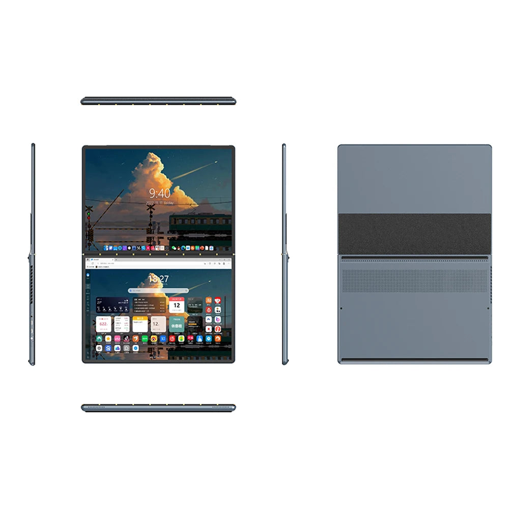 Dual Screen Notebook Intel N100 32GB DDR4 2TB SSD 10.9*2 Inch Touch Screen 2 in 1 Laptop Tablet Portable Business Computer WIFI6