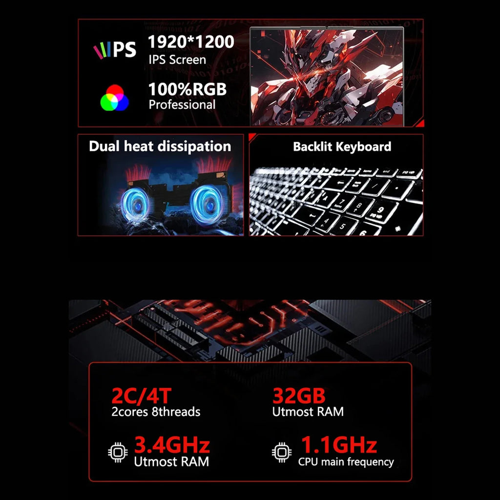 Sleek New 15.6 Inch Laptop 32GB DDR3 512GB 1TB 2TB SSD Windows11 Notebook PC Intel 6500Y Office Gamer Backlit Computer