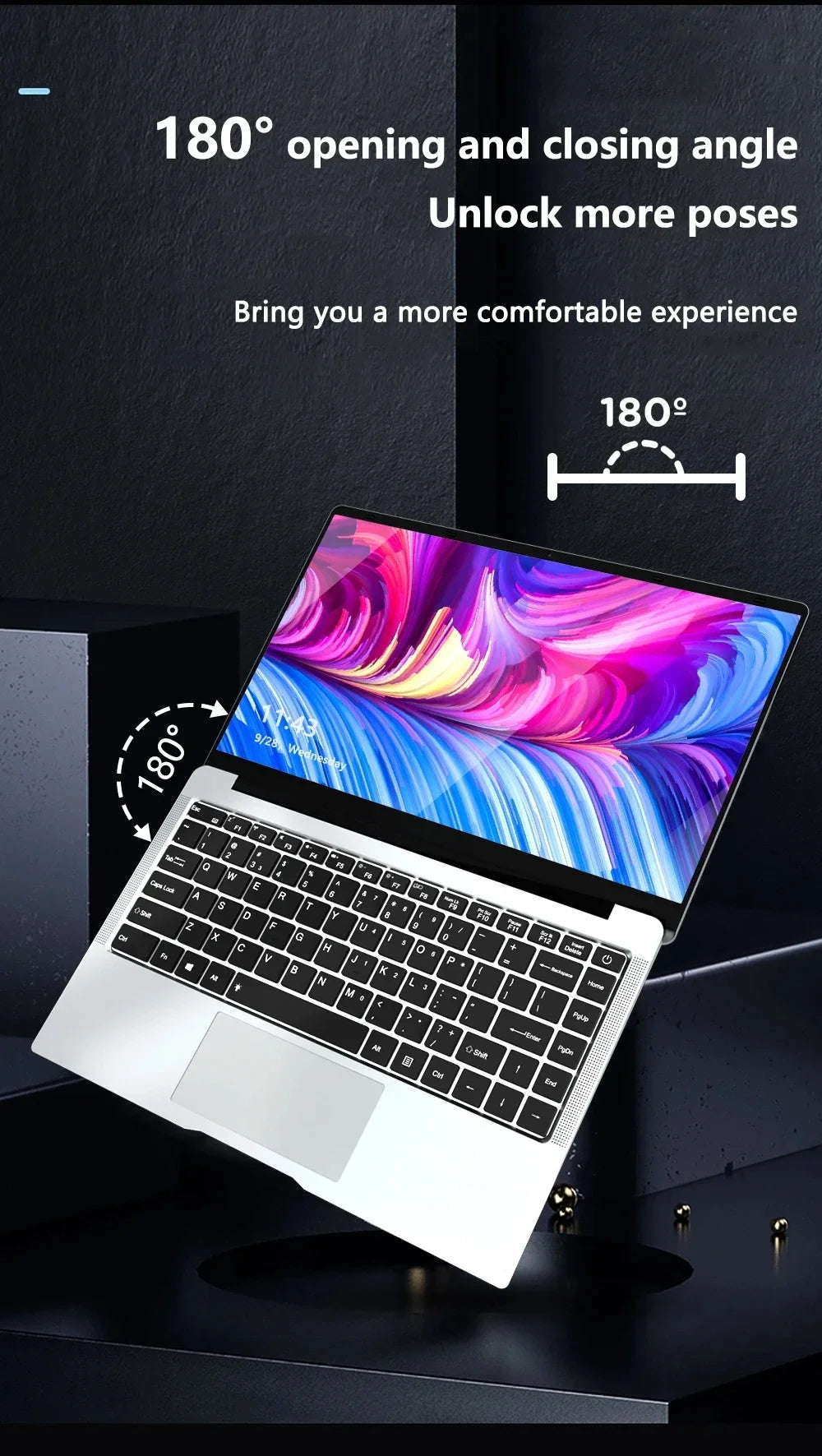 14.1" Laptop Computer Windows 11 Pro Intel Atom A3950 Notebook PC 12GB RAM 512GB 1TB M.2 SSD 1920*1080P Office Study Computer