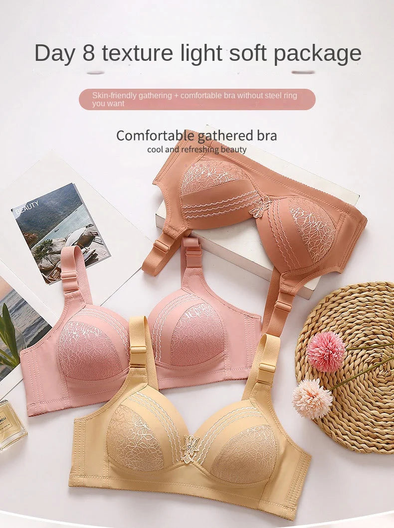 New Non-magnetic Thin Cup Glossy Fat Mm Bra Large Size No Underwire Comfortable Breathable Gathered Women's Underwear