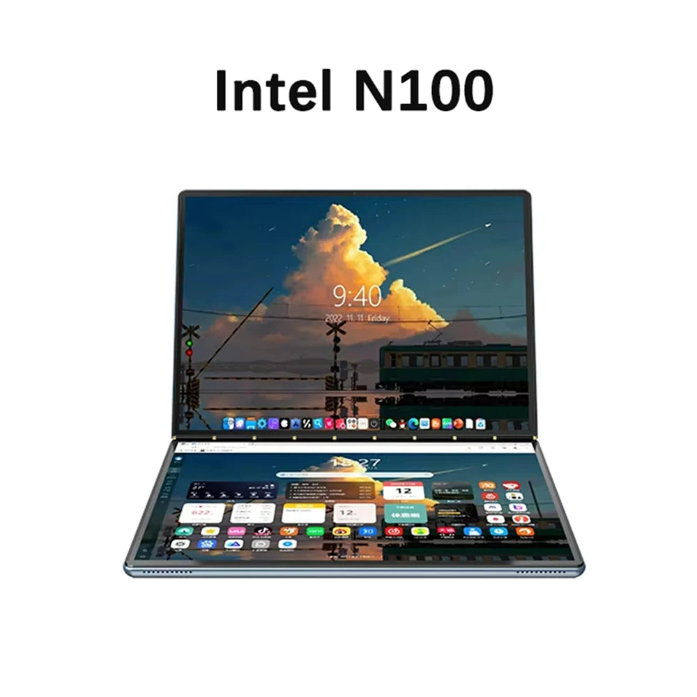 Dual Screen Notebook Intel N100 32GB DDR4 2TB SSD 10.9*2 Inch Touch Screen 2 in 1 Laptop Tablet Portable Business Computer WIFI6