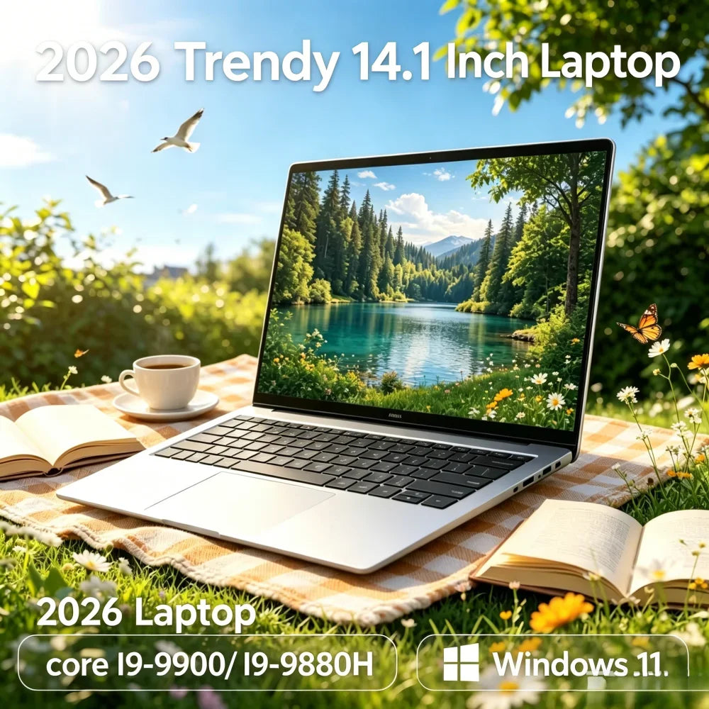 14.1 Inch Business Ultra Portable Laptop 2026 Win11 DDR4 16GB/32GB RAM 2TB SSD Slim Office Notebook PC I9-9900 Intel 6500Y