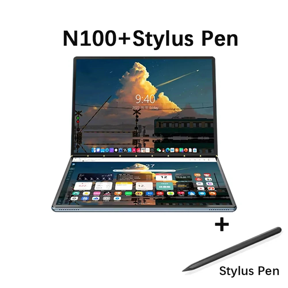 Dual Screen Notebook Intel N100 32GB DDR4 2TB SSD 10.9*2 Inch Touch Screen 2 in 1 Laptop Tablet Portable Business Computer WIFI6
